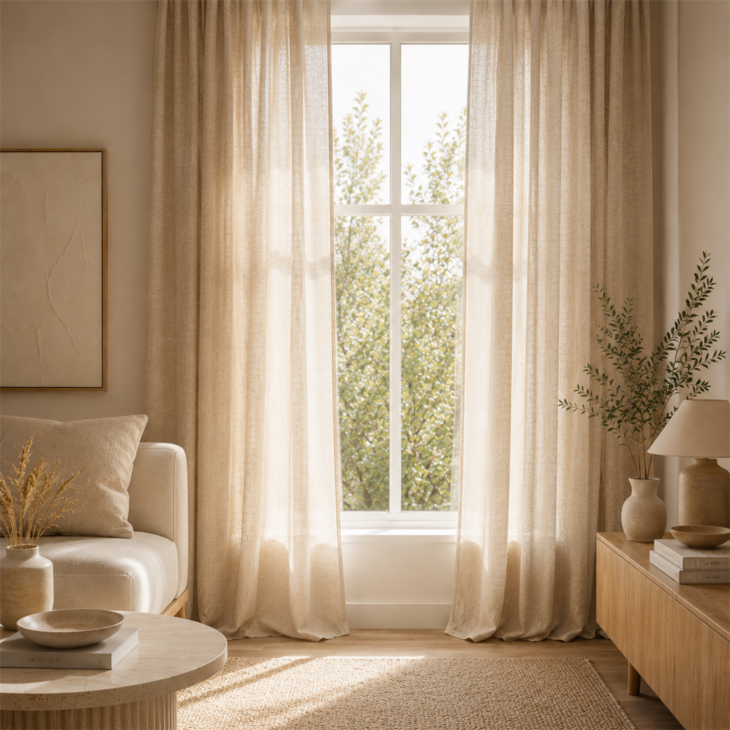 vierkant beige gordijnen